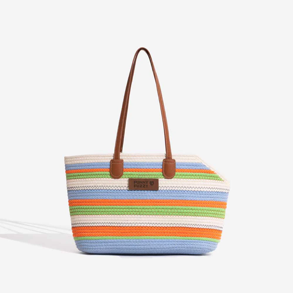 Handmade Lightweight Cotton Woven Beach Bag Pet Carrier- Summer Vacation - Image 7