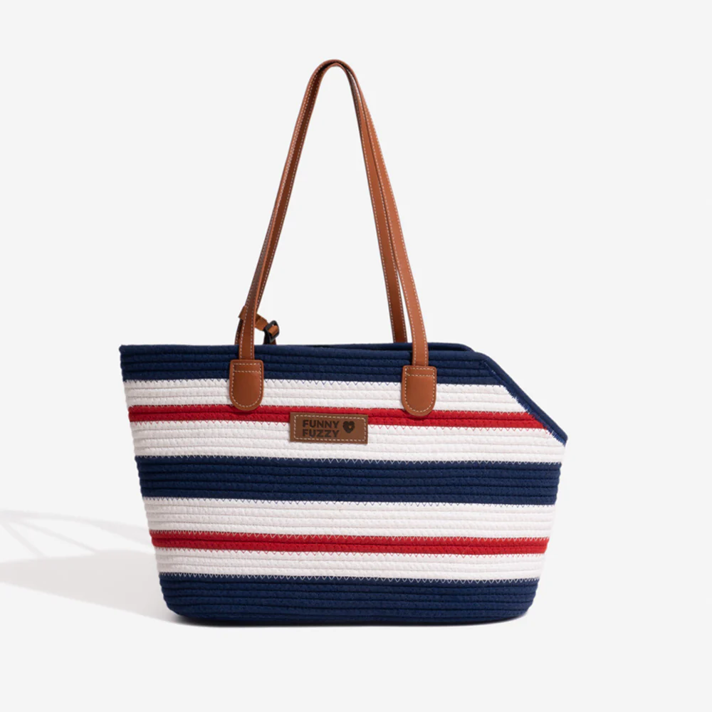 Handmade Lightweight Cotton Woven Beach Bag Pet Carrier- Summer Vacation - Image 8
