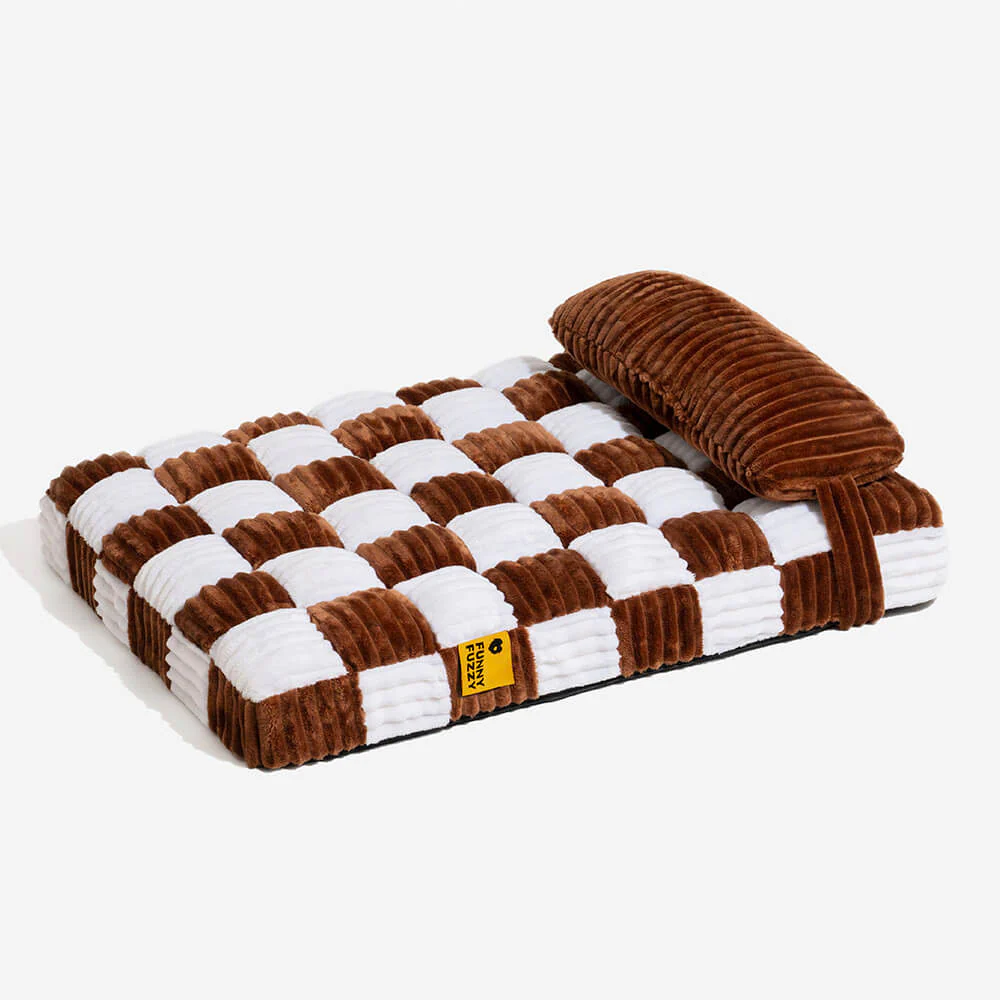 Handmade Plush Chequerboard Orthopaedic Support Dog Bed with Pillow - Image 12