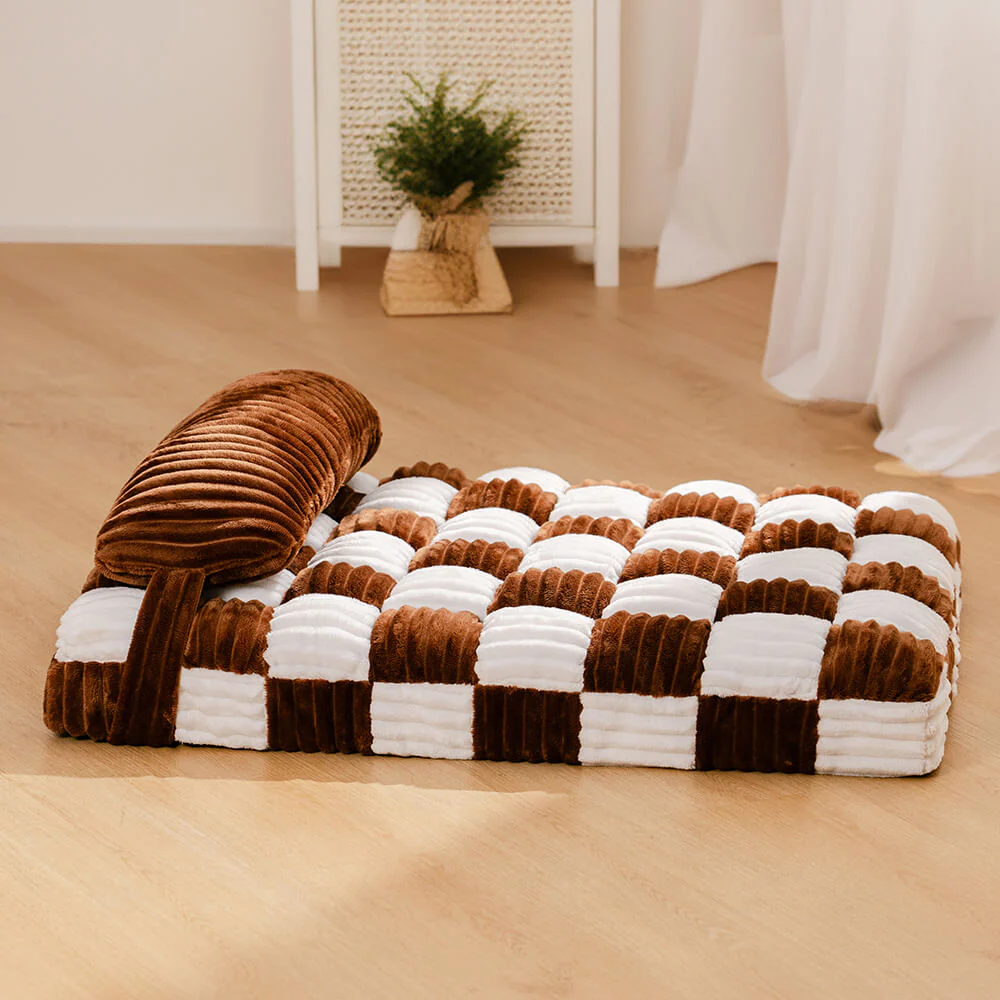Handmade Plush Chequerboard Orthopaedic Support Dog Bed with Pillow - Image 15
