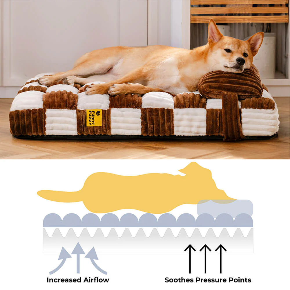 Handmade Plush Chequerboard Orthopaedic Support Dog Bed with Pillow - Image 6