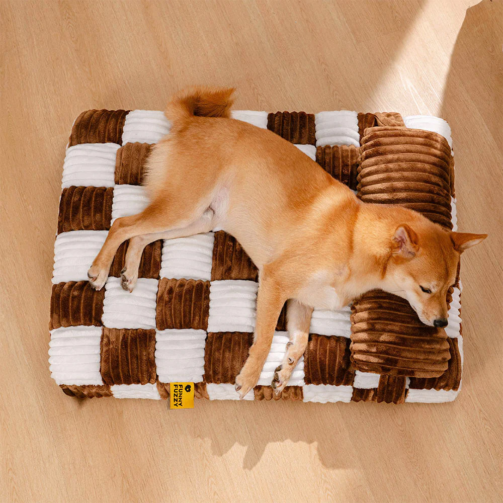 Handmade Plush Chequerboard Orthopaedic Support Dog Bed with Pillow - Image 9