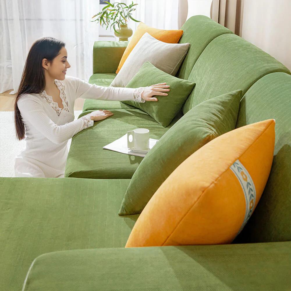 Herringbone Chenille Elastic Full Coverage Anti-Slip Magic Couch Cover - Image 2
