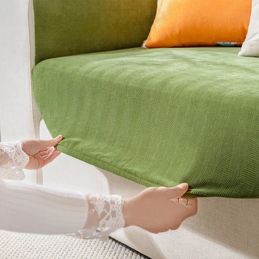 Herringbone Chenille Elastic Full Coverage Anti-Slip Magic Couch Cover - Image 3