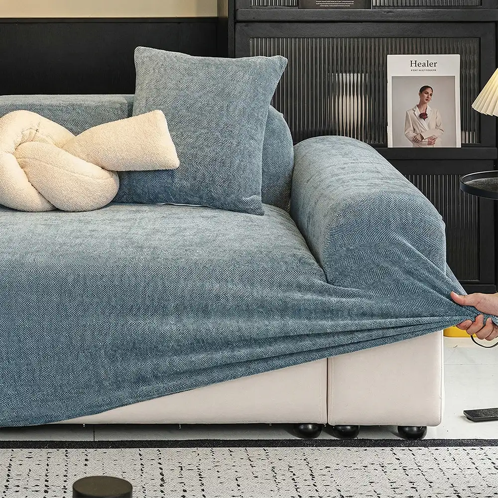 Herringbone Full Coverage Comfortable Scratch-Resistant Sofa Protection Magic Couch Cover - Image 9