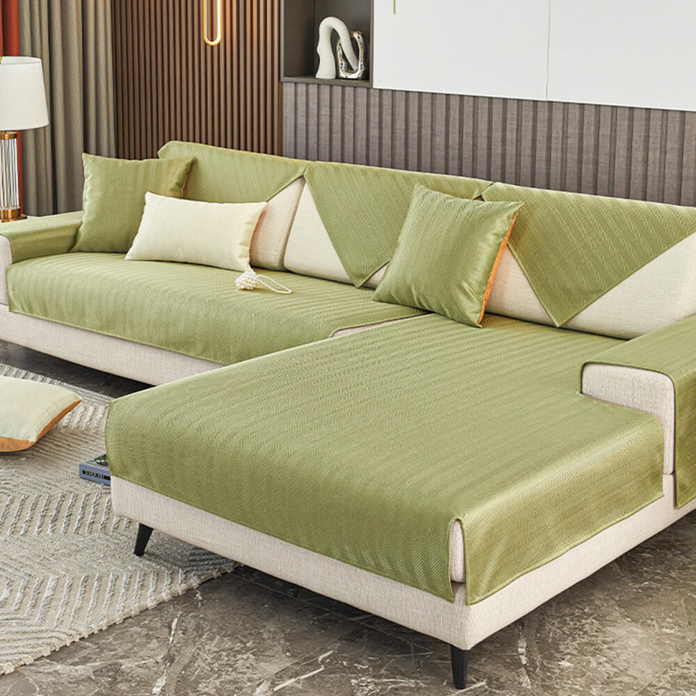 Herringbone Ice Silk Cooling Breathable Sofa Protector Non-slip Couch Cover - Image 10