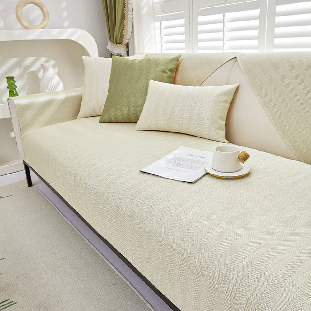 Herringbone Ice Silk Cooling Breathable Sofa Protector Non-slip Couch Cover - Image 2