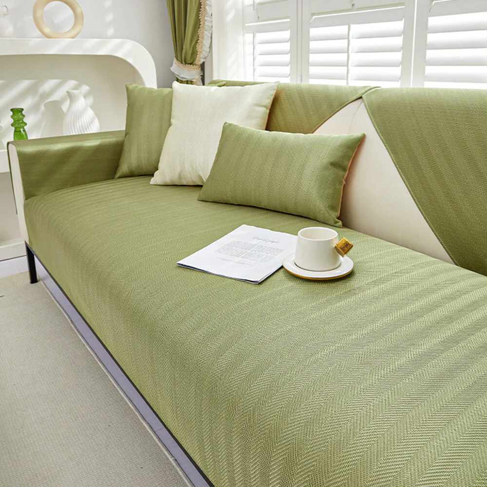 Herringbone Ice Silk Cooling Breathable Sofa Protector Non-slip Couch Cover - Image 3