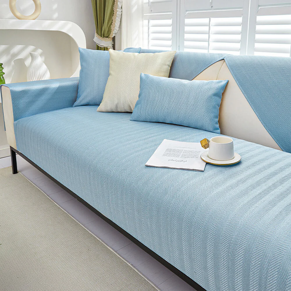 Herringbone Ice Silk Cooling Breathable Sofa Protector Non-slip Couch Cover - Image 4