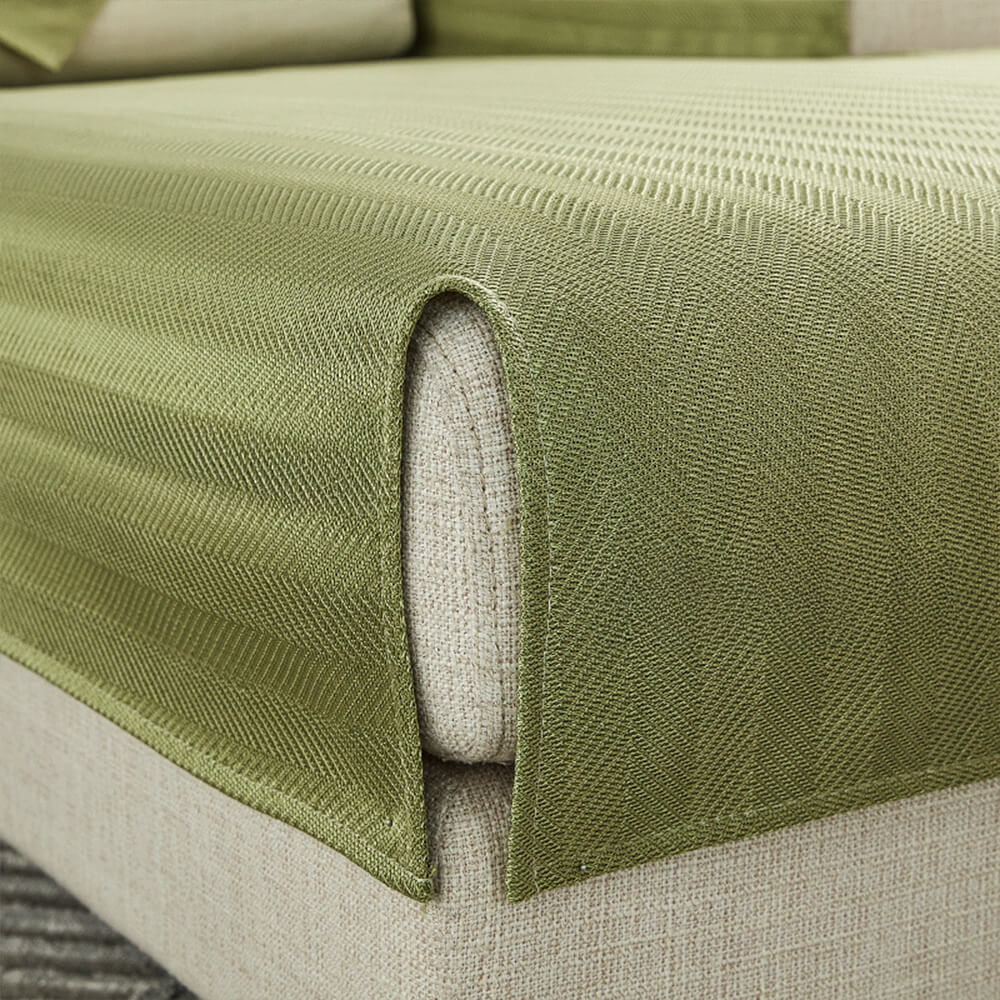 Herringbone Ice Silk Cooling Breathable Sofa Protector Non-slip Couch Cover - Image 7