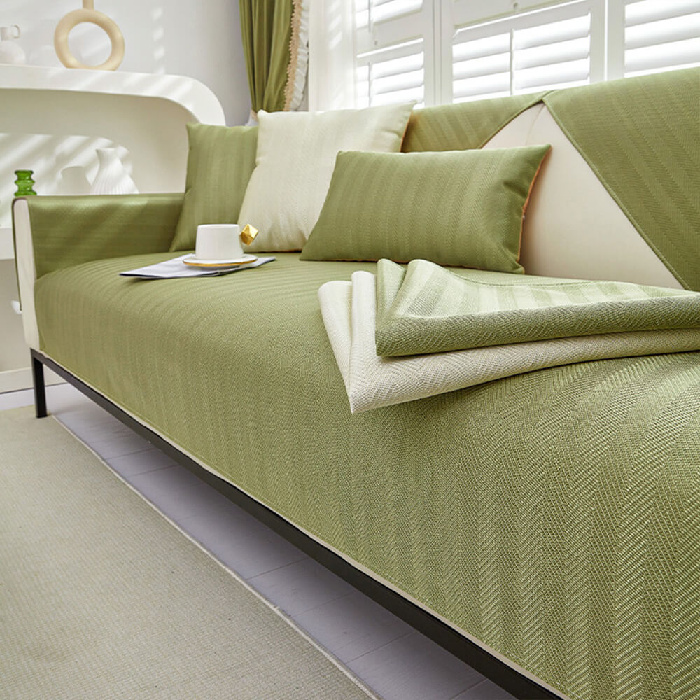 Herringbone Ice Silk Cooling Breathable Sofa Protector Non-slip Couch Cover - Image 9