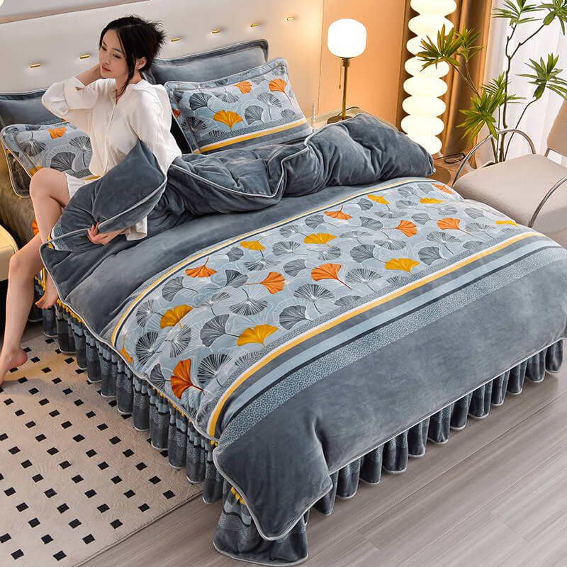 Homely Floral Milk Velvet Comfortable Bed Sheet Set With Bed Skirt - Image 2