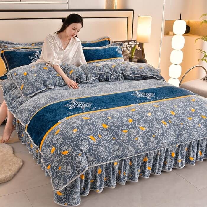 Homely Floral Milk Velvet Comfortable Bed Sheet Set With Bed Skirt - Image 9
