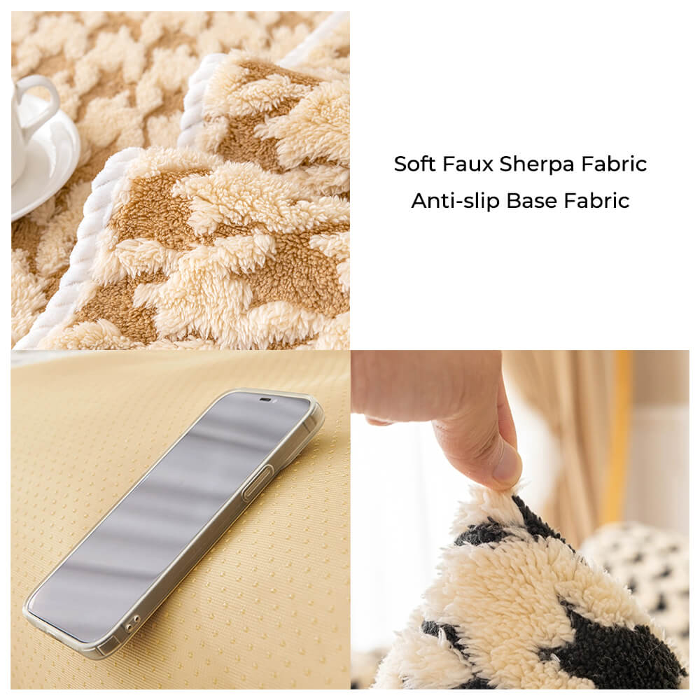 Houndstooth Plush Mat Furniture Protection Anti-Slip Couch Cover - Image 6