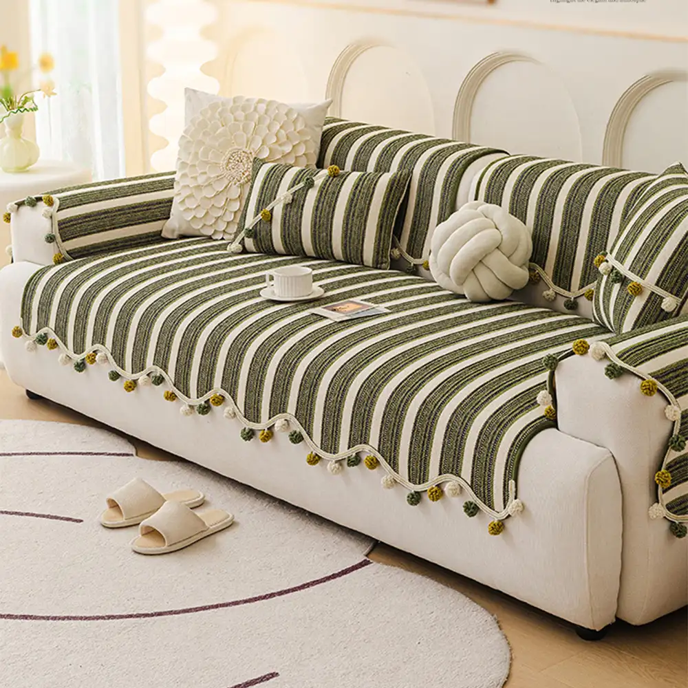 Irregular Contrast Color Chenille Skin-Friendly Non-Slip Sofa Protective Couch Cover - Image 10