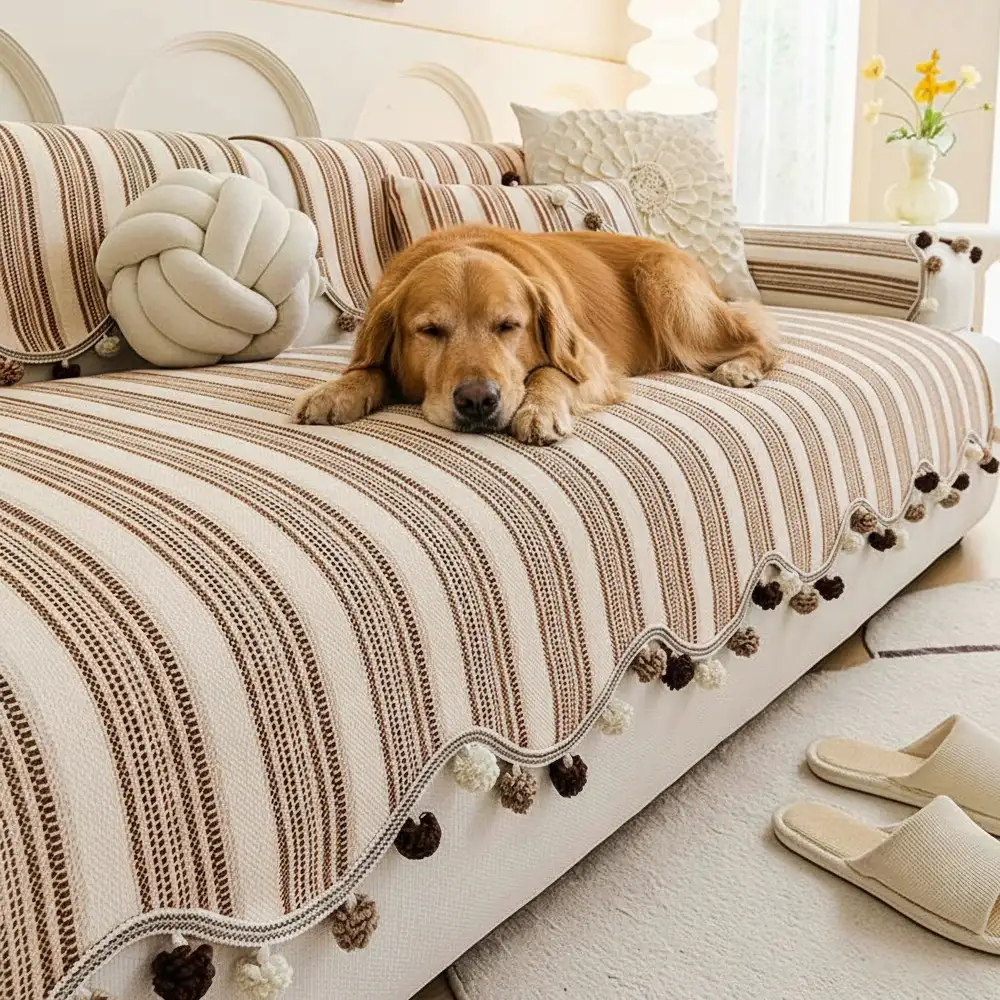 Irregular Contrast Color Chenille Skin-Friendly Non-Slip Sofa Protective Couch Cover - Image 2