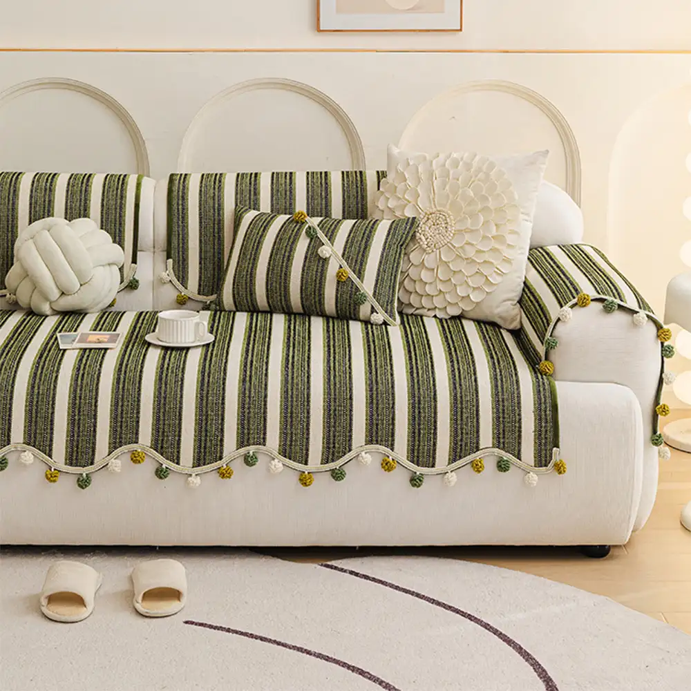 Irregular Contrast Color Chenille Skin-Friendly Non-Slip Sofa Protective Couch Cover - Image 5