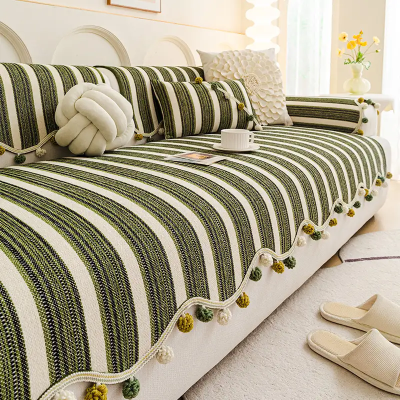 Irregular Contrast Color Chenille Skin-Friendly Non-Slip Sofa Protective Couch Cover - Image 8