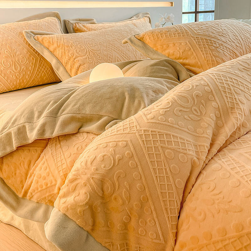 Jacquard Light Luxury Double-Sided Velvet Skin-Friendly Warm Bed Sheet Set - Image 5