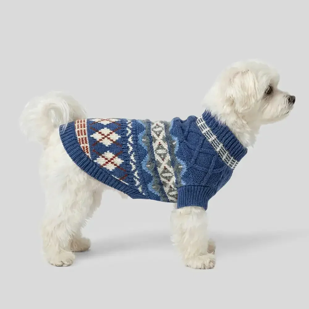Knitted Fair Isle Diamond Dog Jumper - Image 2