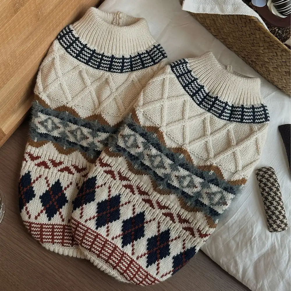 Knitted Fair Isle Diamond Dog Jumper - Image 5