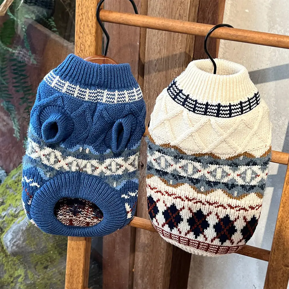 Knitted Fair Isle Diamond Dog Jumper - Image 6