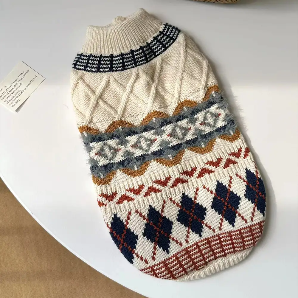 Knitted Fair Isle Diamond Dog Jumper - Image 8