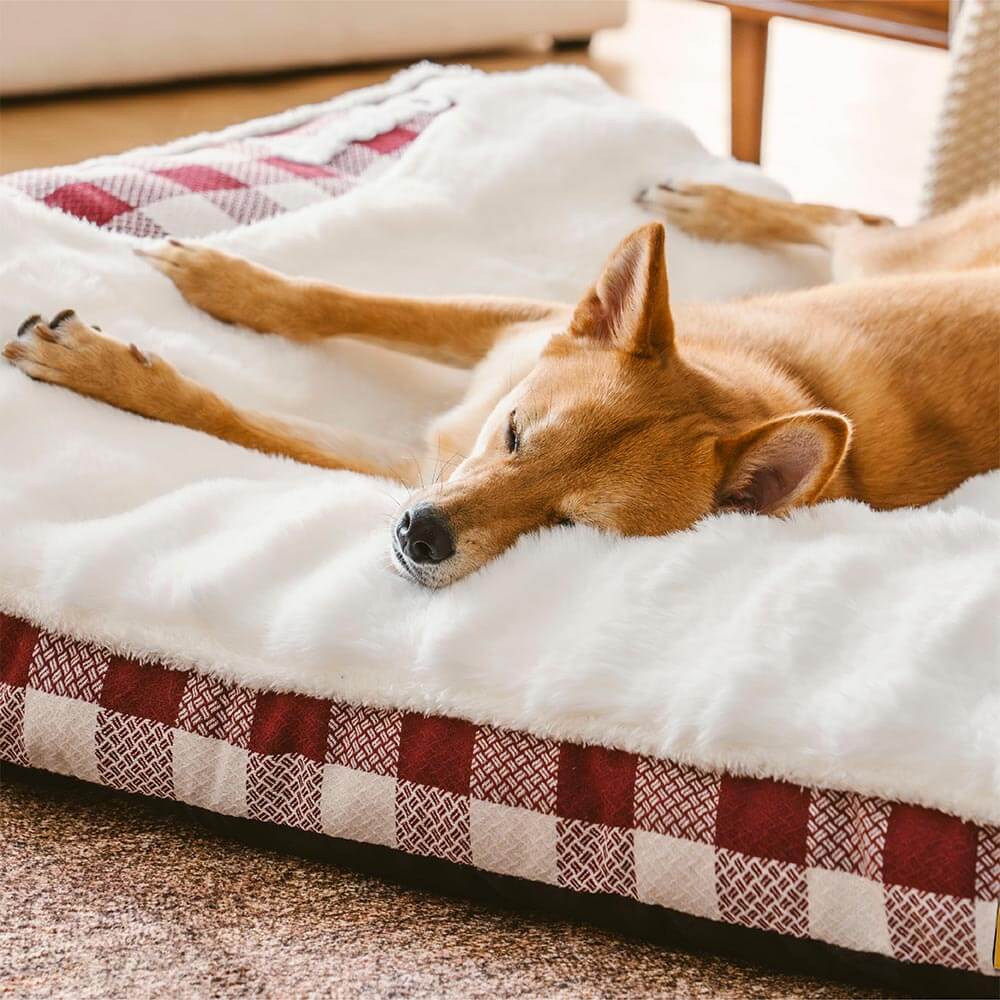 Large Classic Check Headrest Rectangle Calming Dog Bed - Dreamy wave - Image 11