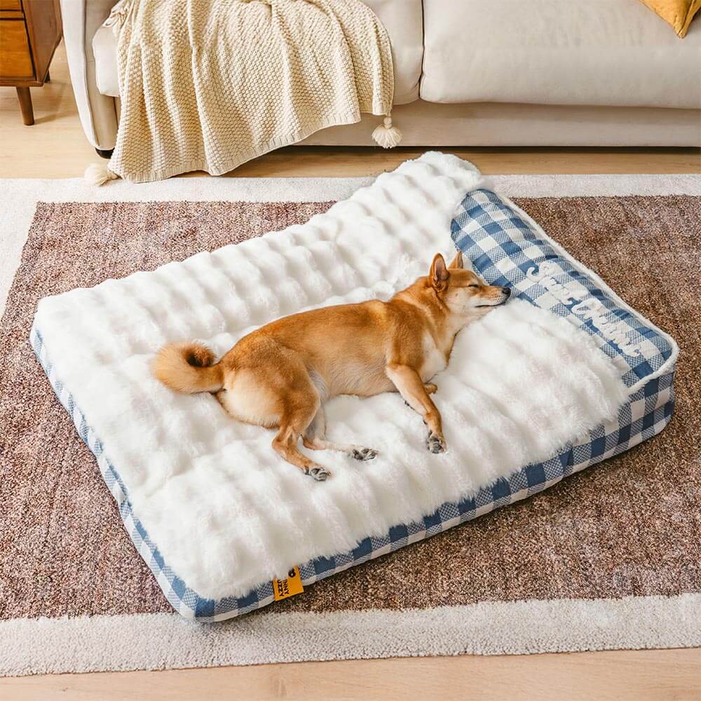 Large Classic Check Headrest Rectangle Calming Dog Bed - Dreamy wave - Image 3