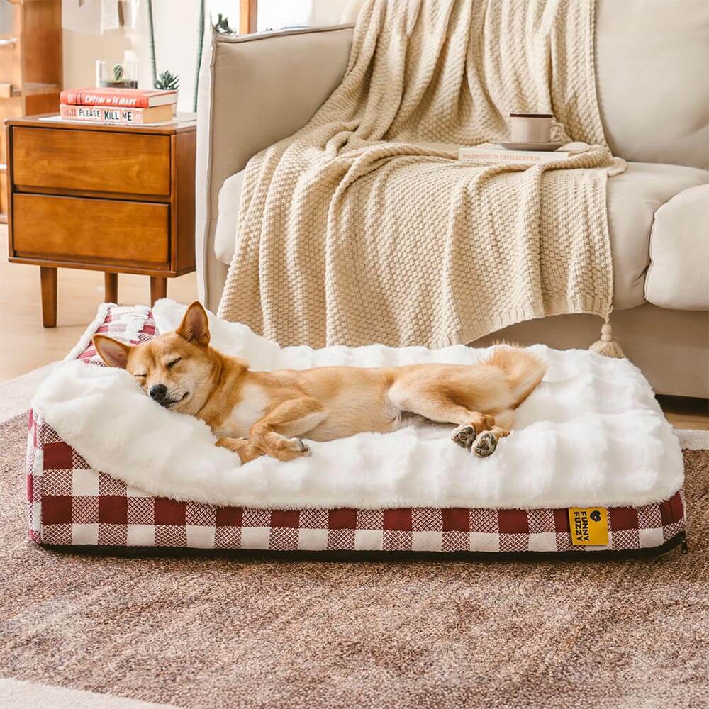 Large Classic Check Headrest Rectangle Calming Dog Bed - Dreamy wave - Image 8