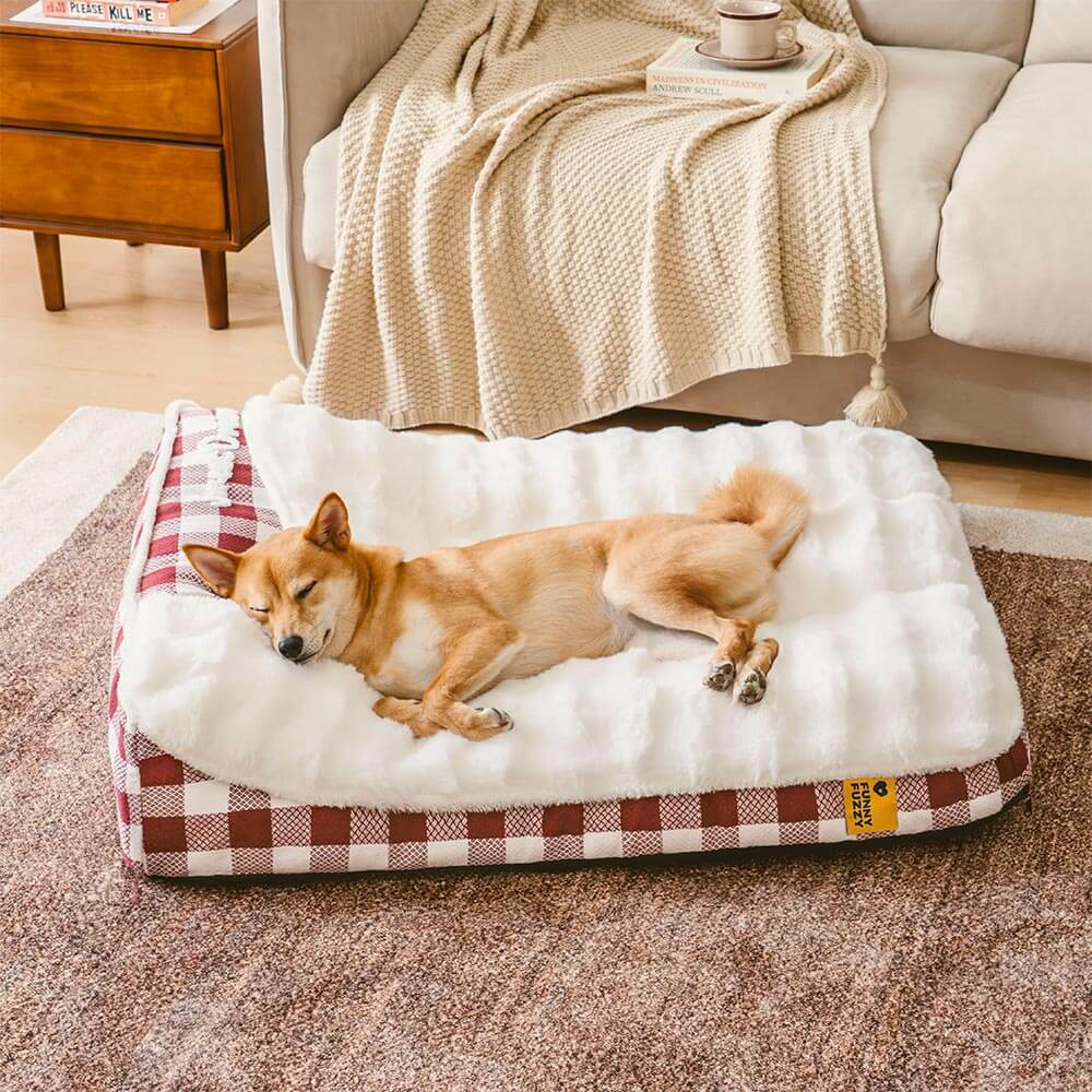 Large Classic Check Headrest Rectangle Calming Dog Bed - Dreamy wave - Image 9