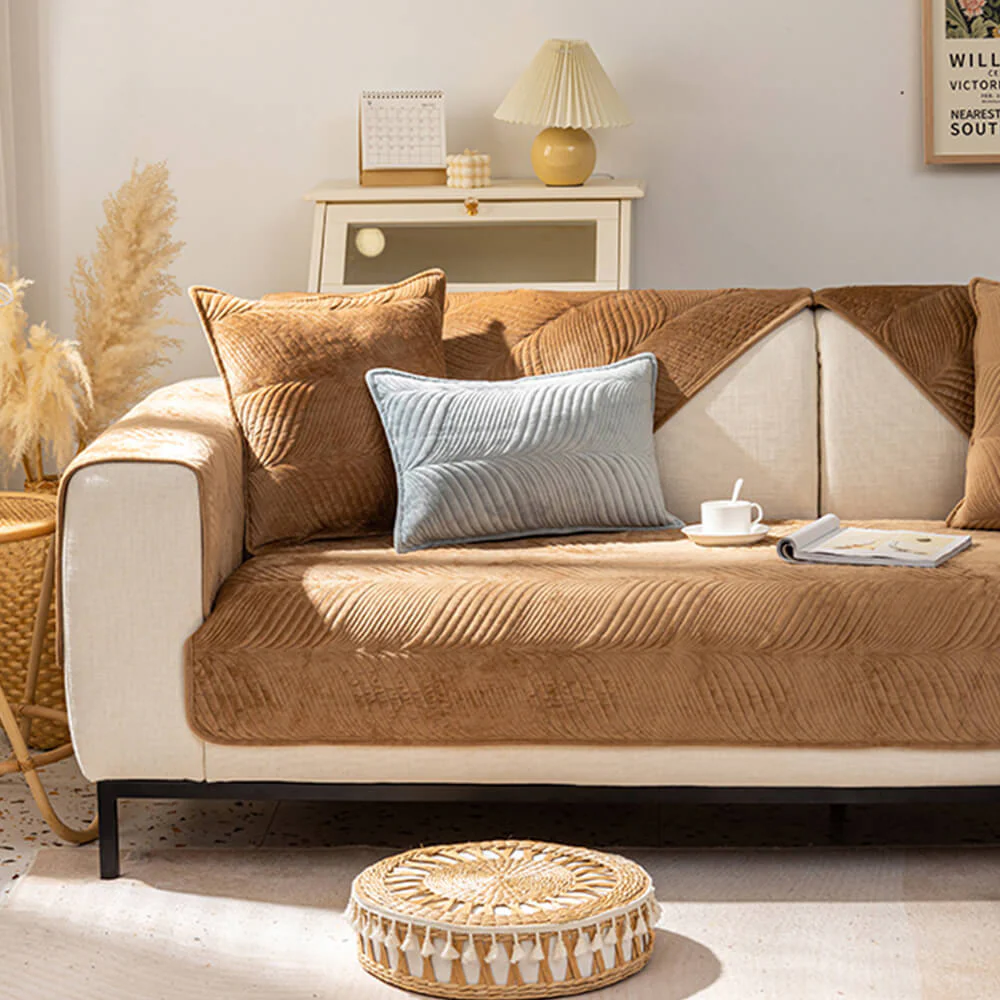 Leaf Patterned Plush Warm Non-Slip Couch Cover - Image 15
