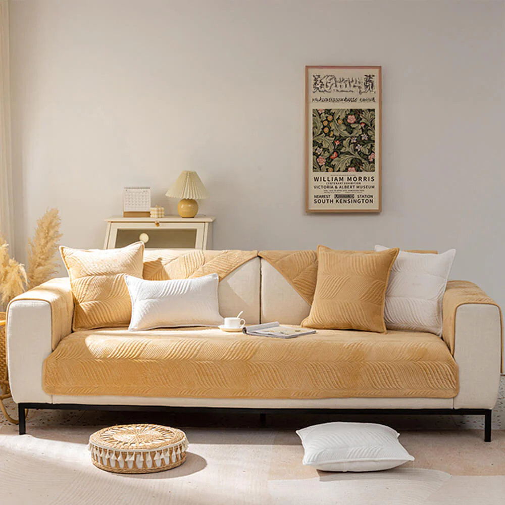 Leaf Patterned Plush Warm Non-Slip Couch Cover - Image 19