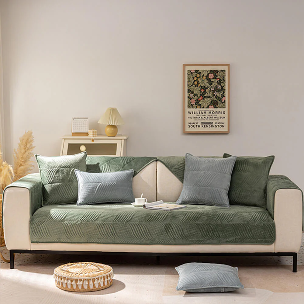 Leaf Patterned Plush Warm Non-Slip Couch Cover - Image 21