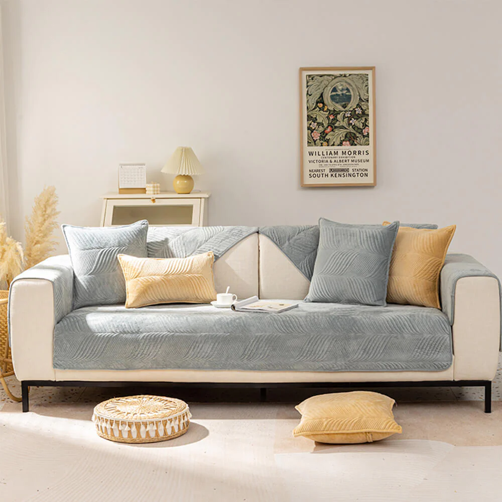 Leaf Patterned Plush Warm Non-Slip Couch Cover - Image 22
