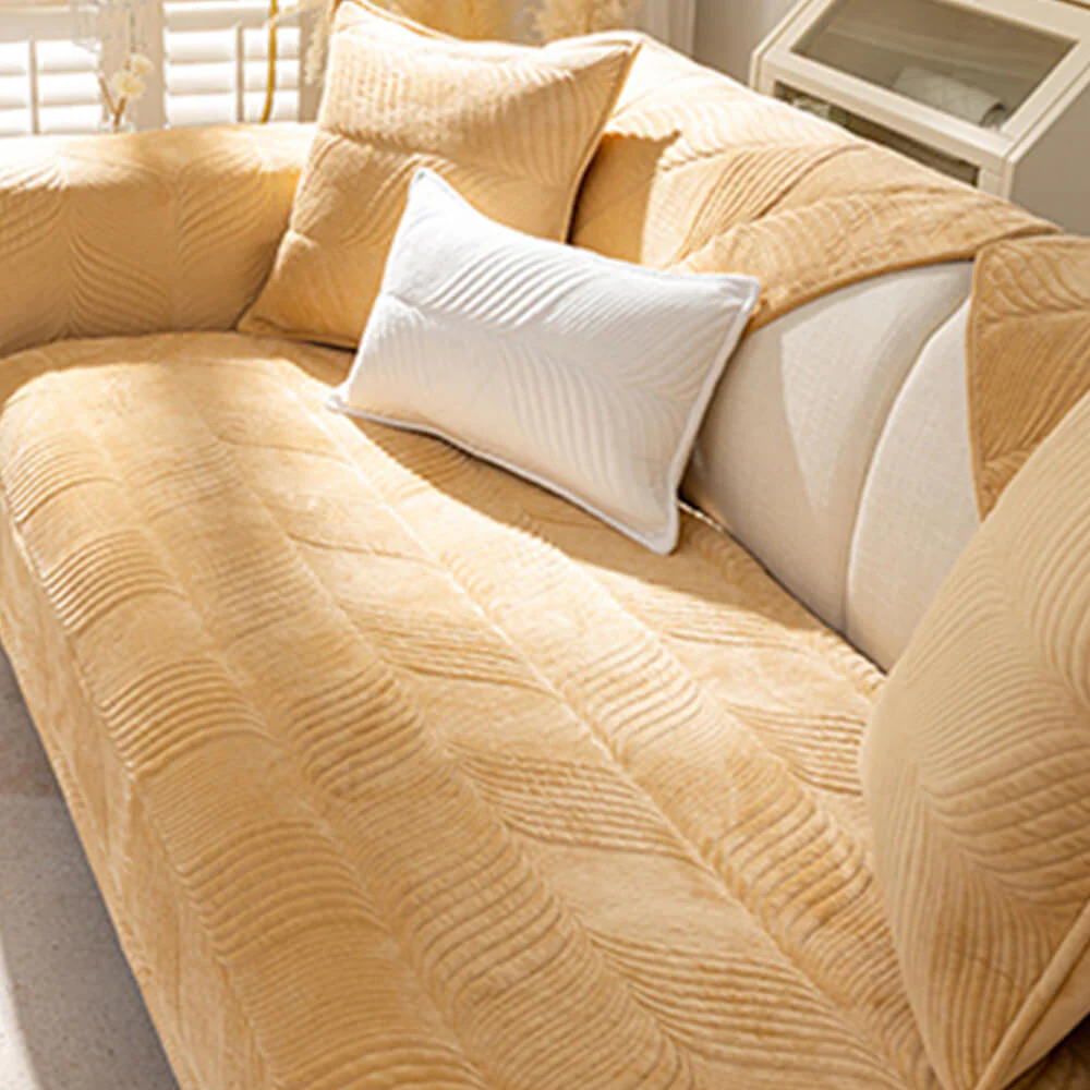 Leaf Patterned Plush Warm Non-Slip Couch Cover - Image 4