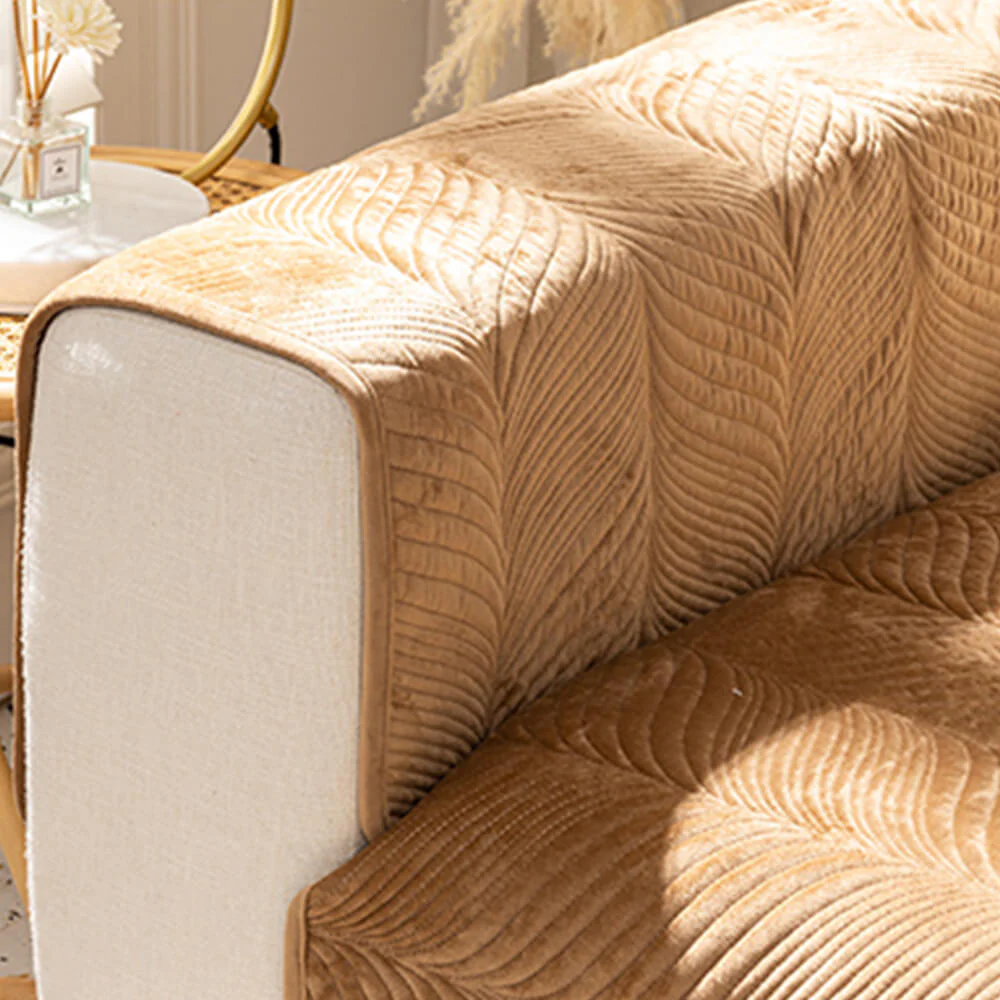 Leaf Patterned Plush Warm Non-Slip Couch Cover - Image 6