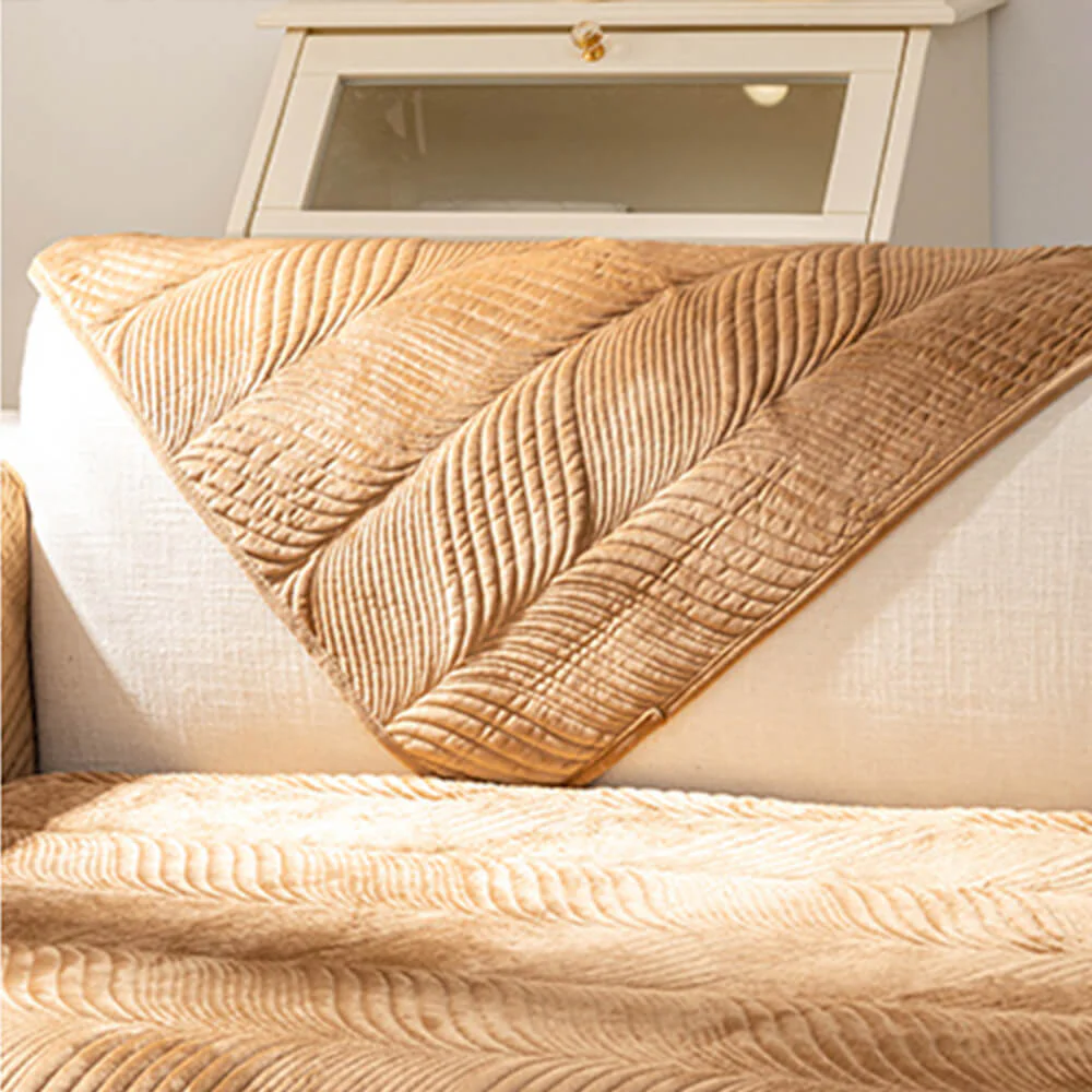 Leaf Patterned Plush Warm Non-Slip Couch Cover - Image 8