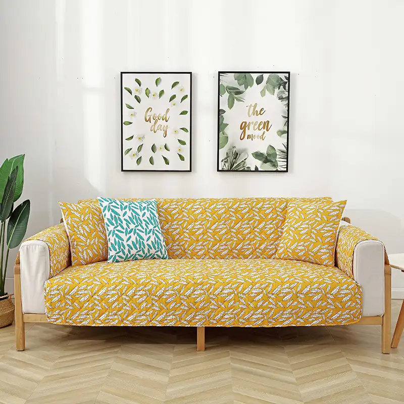 Leaf Print Quilted One-Piece Couch Cover with Non-Slip Elastic Straps - Image 10