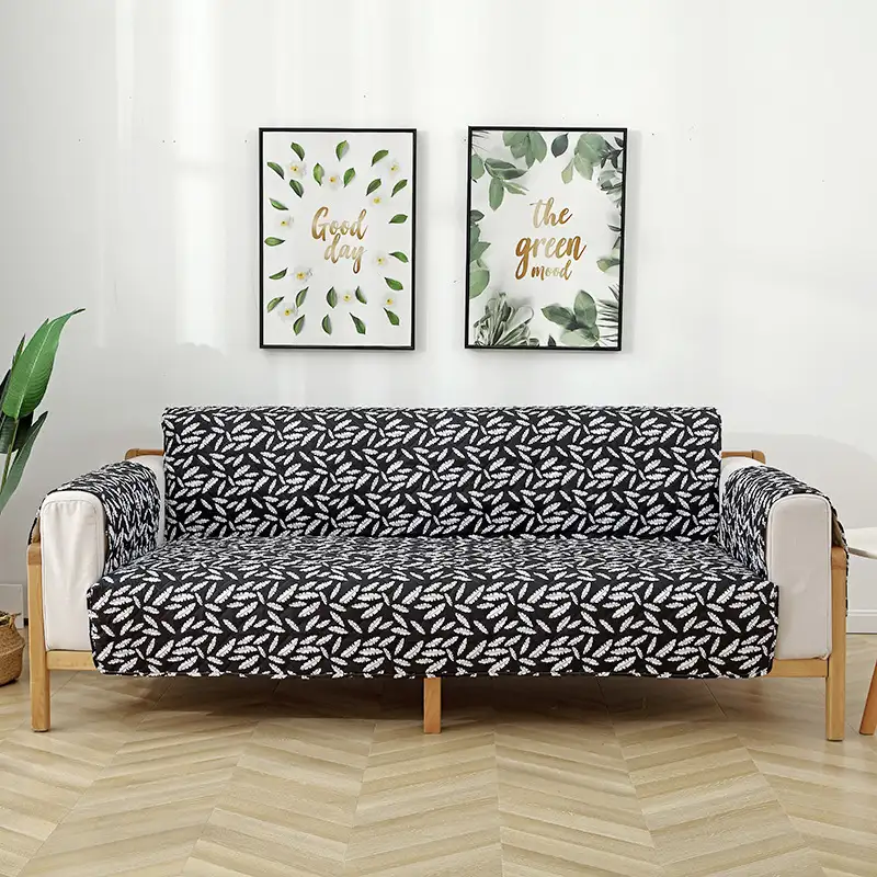 Leaf Print Quilted One-Piece Couch Cover with Non-Slip Elastic Straps - Image 11