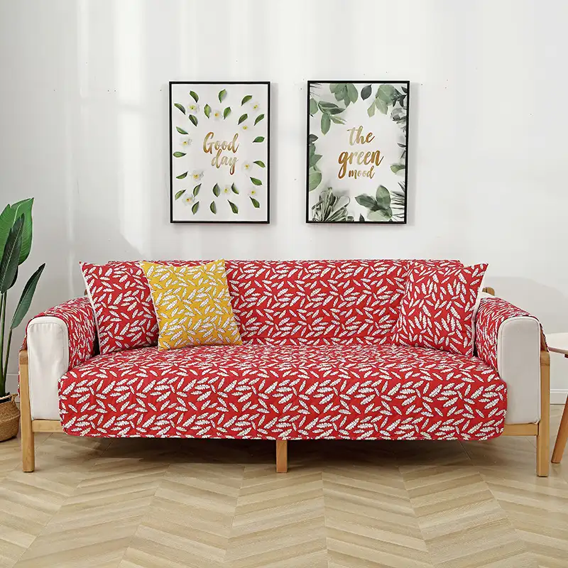 Leaf Print Quilted One-Piece Couch Cover with Non-Slip Elastic Straps - Image 12