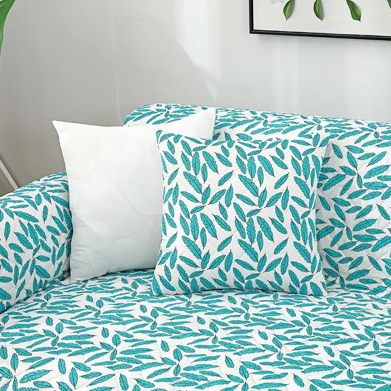 Leaf Print Quilted One-Piece Couch Cover with Non-Slip Elastic Straps - Image 6