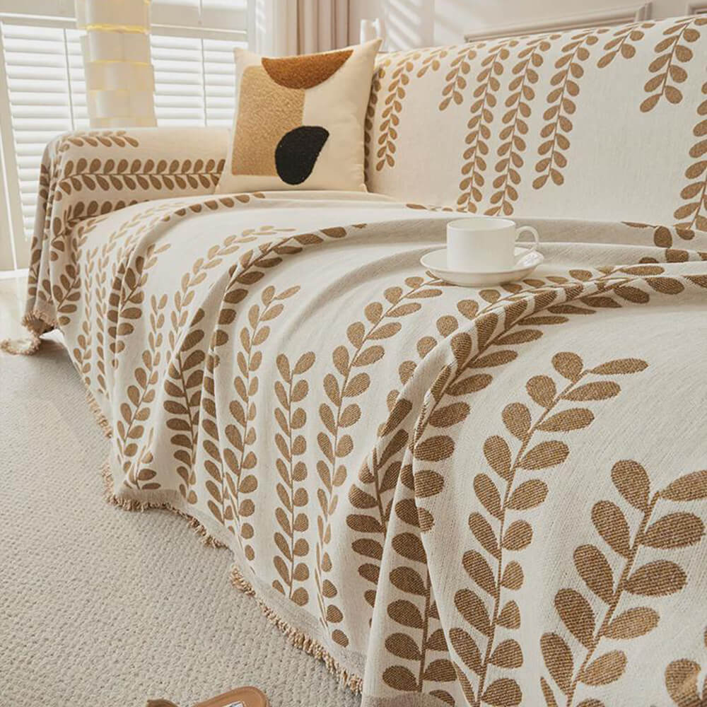 Leaf Stripe Chenille Fabric Fringe Decoration Couch Cover - Image 2