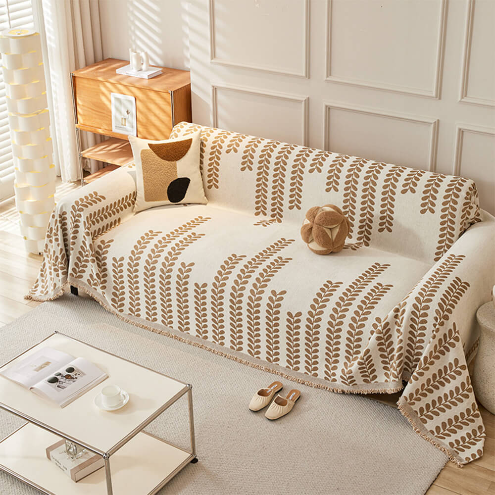 Leaf Stripe Chenille Fabric Fringe Decoration Couch Cover - Image 4