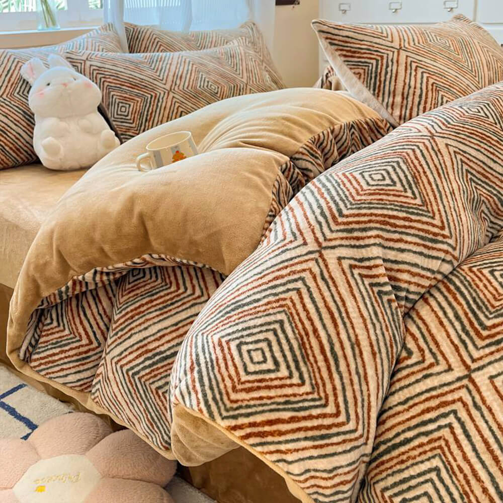 Line Art Milk Velvet Warm Bedding Protector Bed Sheet Set - Image 13