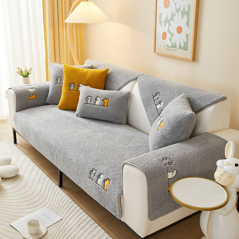 Lovely Cat's Paw Sherpa Fleece Anti-Slip Couch Cover - Image 12