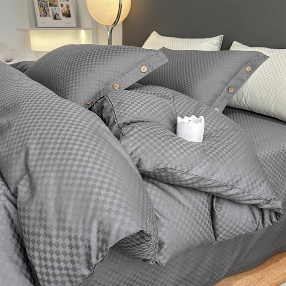 Luxurious Chequerboard Smooth Cotton Sateen Bed Sheet Set - Image 10