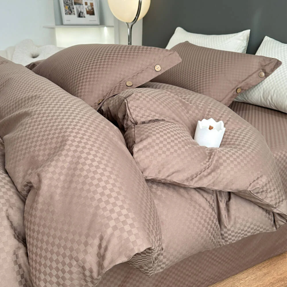 Luxurious Chequerboard Smooth Cotton Sateen Bed Sheet Set - Image 11