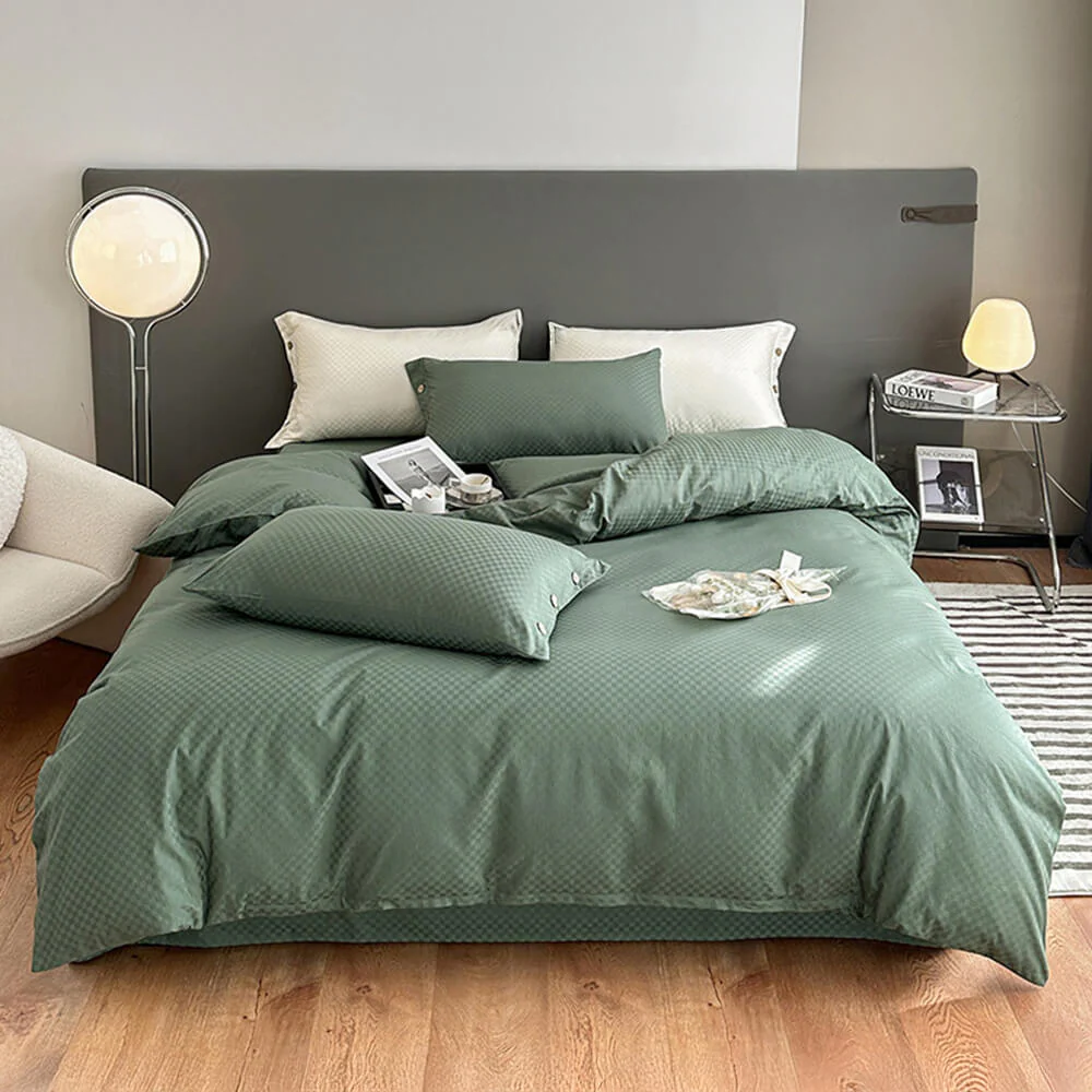 Luxurious Chequerboard Smooth Cotton Sateen Bed Sheet Set - Image 12