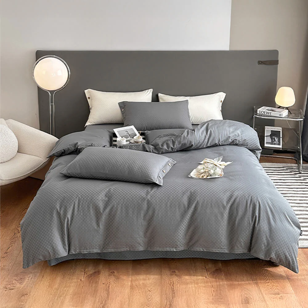 Luxurious Chequerboard Smooth Cotton Sateen Bed Sheet Set - Image 13